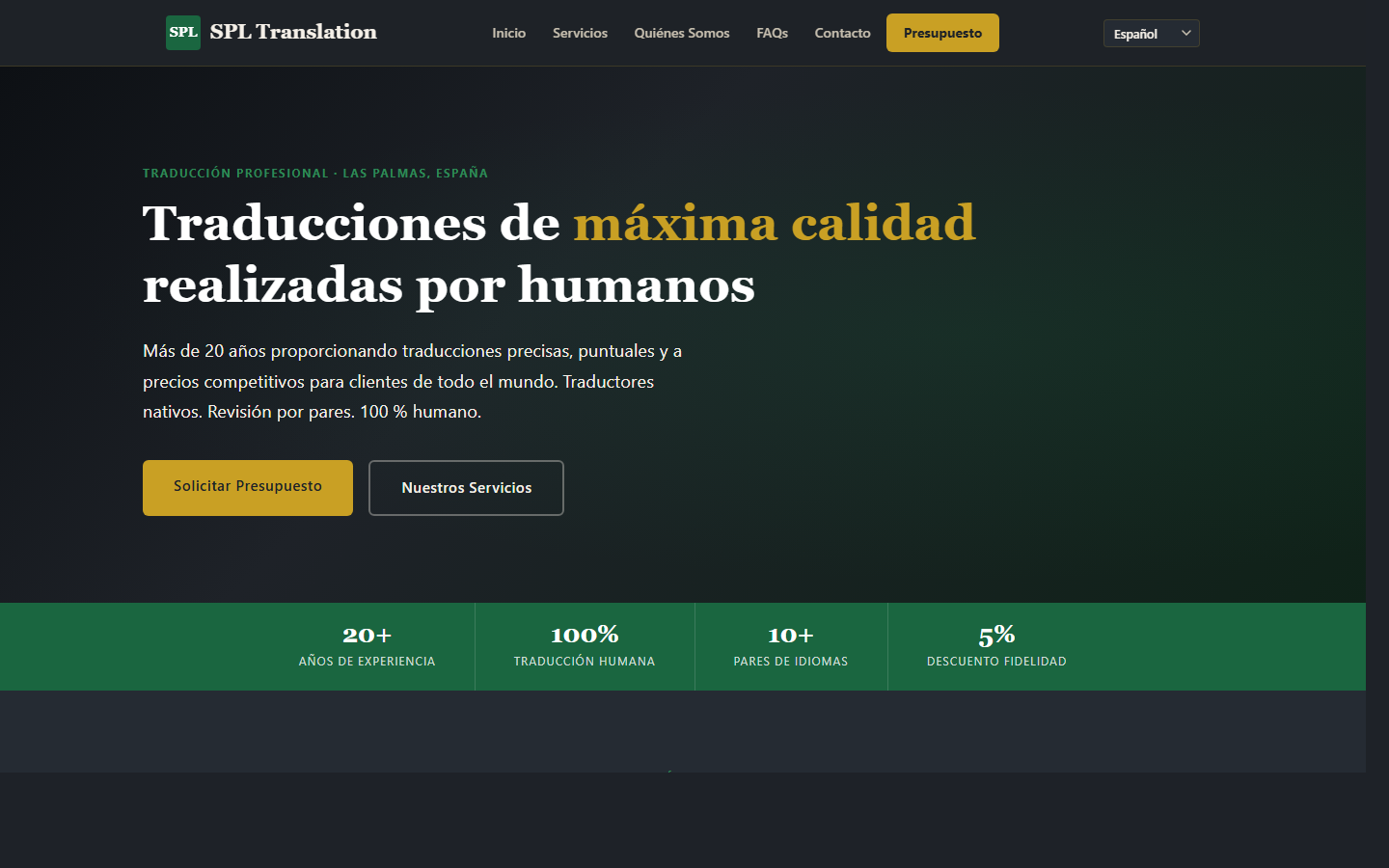 Preview of the SPL Translation website, a multilingual professional translation agency site built by Valley Forge Studio.